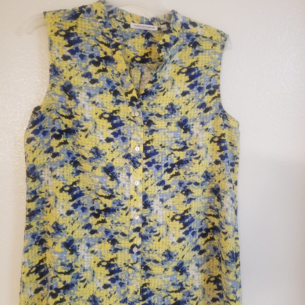 Yellow and blue sleeveless blouse